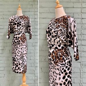 Sexy Vintage Batwing Animal Print Dress